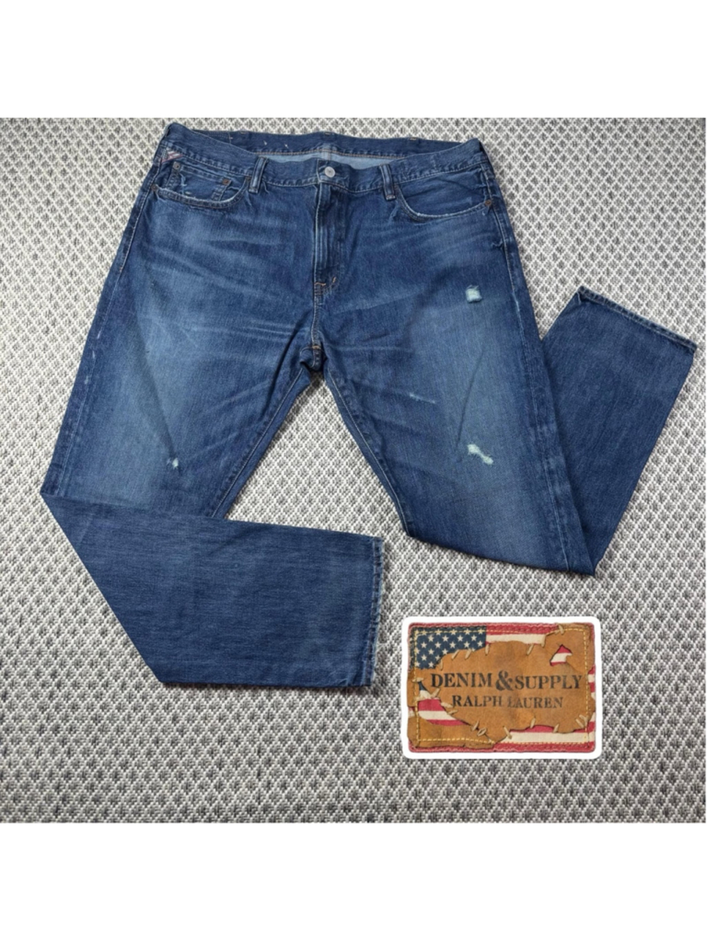 Denim & Supply Ralph Lauren Mens 38x30 Distressed Jeans American Flag Straight